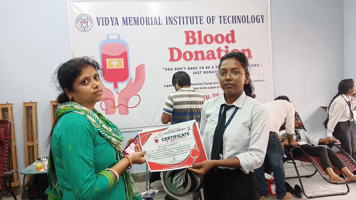 Vmitpolytechnic's tweet photo. 🏅 Certificate of Appreciation Awarded!
Honoring Every Drop of Kindness 

Following the successful Blood Donation Camp at VMIT-Ranchi, all participating students and faculty members were presented with a Certificate of Appreciation in recognition of their selfless contribution. https://t.co/3EaEjXyrgu