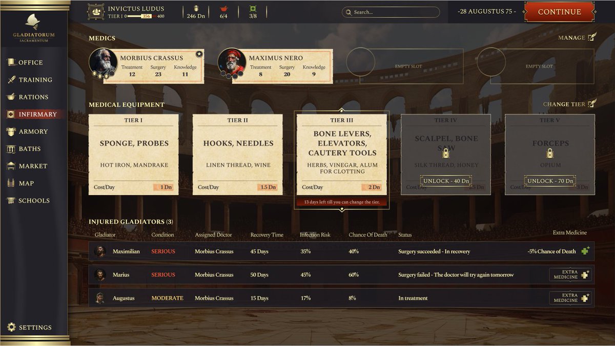GladiatorumGame's tweet image. They fought for your glory.

Now they suffer for it.

Invest in their healing… or move on without them.

What’s a life worth in your ludus?
#ScreenshotSaturday #indiegame #gladiatorgame #gamedev #UIdesign