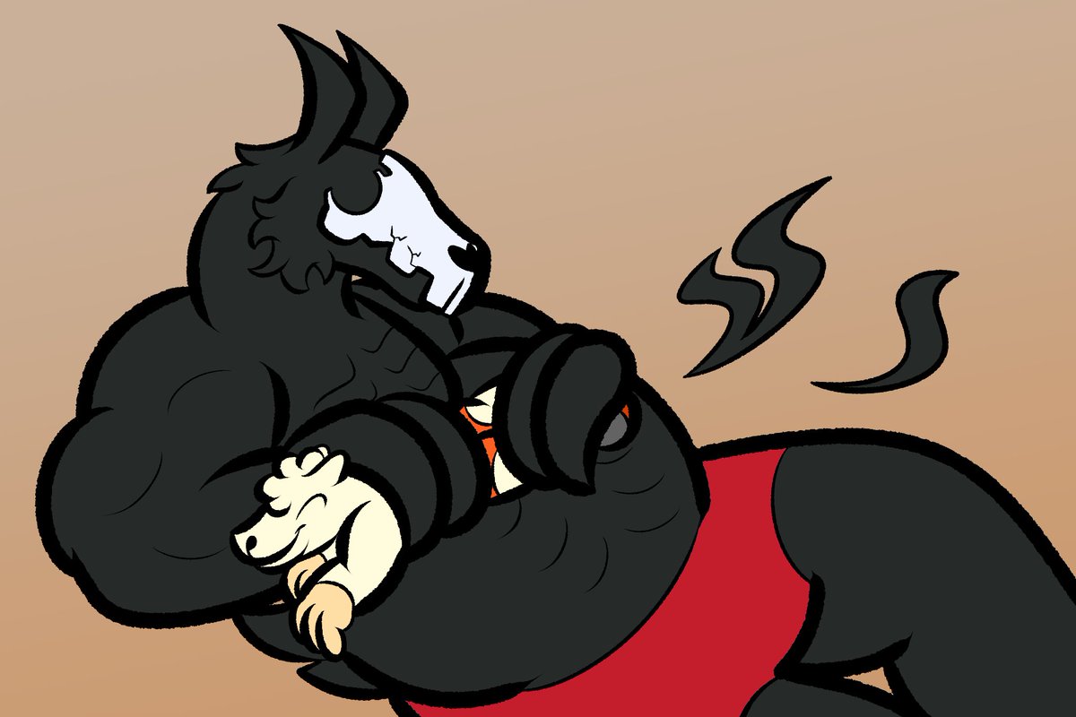 OrcaWhatever's tweet photo. Art trade for @FlowEndOne 
Harvey of Savestate fame has become a bara, and Lan's clearly enjoying it.
.
.
.
#art #furry #bara #savestate #llama https://t.co/qdZEjCmlLm