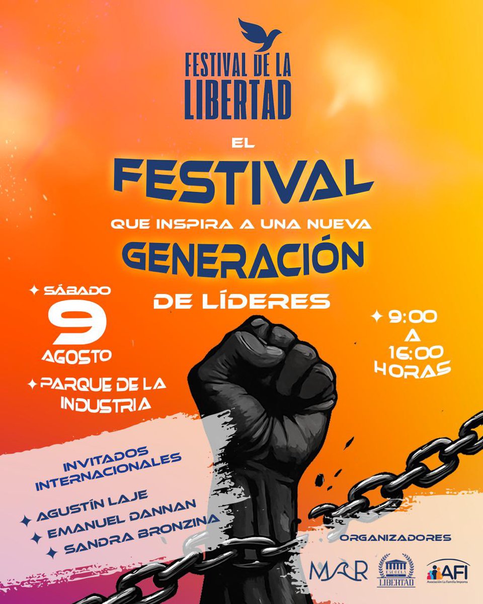 ¡Prepárate para el Festival de la Libertad 2025!
Un evento único que reunirá a jóvenes líderes para defender los valores que construyen una Guatemala libre: libertad, familia, propiedad privada y justicia.
Muy pronto podrás adquirir tus entradas realizando tu donación.
