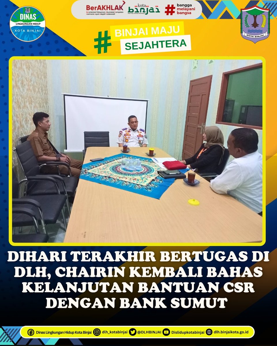 DLHBINJAI's tweet photo. Di hari terakhirnya bertugas, Kepala Dinas Perhubungan Kota Binjai, H.Chairin F. Simanjuntak, S Sos, MM sebagai Plt.Kepala Dinas Lingkungan Hidup (DLH) Kota Binjai, menerima kunjungan silahturahmi kembali dari Bank Sumut Cabang Binjai . https://t.co/2suhXu6nfo