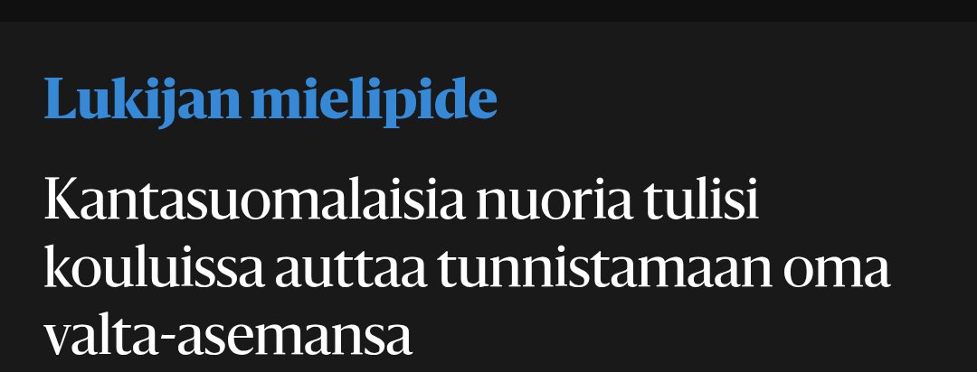 "Valkoisuuden ylivertaisuus on usein näkymätöntä kantasuomalaisille sen normatiivisen luonteen vuoksi"

Amina Mohamed Salad on hyvin vihainen. Rakenteet on purettava, opetussuunnitelmat pantava uusiksi ja valkoiset lapset on saatava tuntemaan häpeää.

HS ja 'lukijan mielipide' 🙄