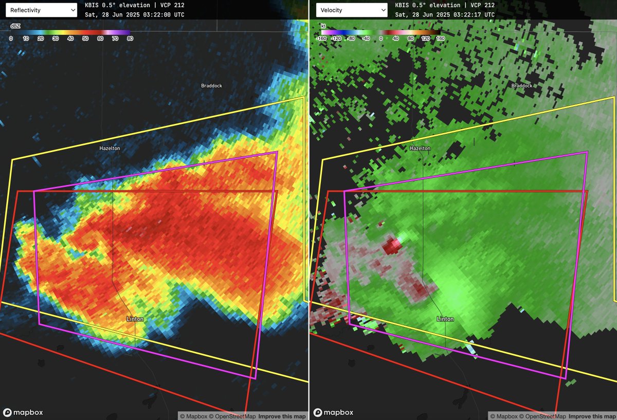 PDS Tornado Warning in North Dakota. Impressive reflectivity signature. Have to turn smoothing off to fully appreciate this one. #ndwx
