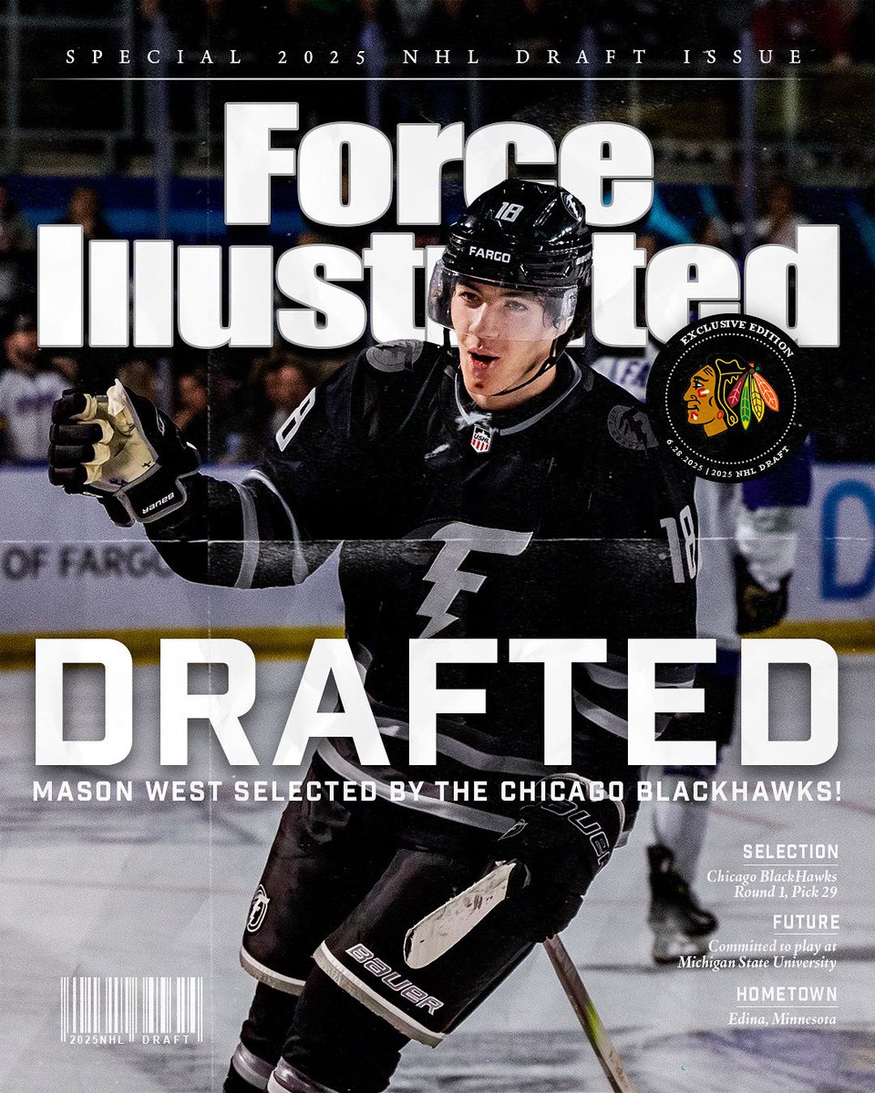 MASON WEST IS A CHICAGO BLACKHAWK!

With the 29th pick in the 2025 NHL Draft the <a href="/NHLBlackhawks/">Chicago Blackhawks</a> select <a href="/MasonWest2026/">Mason West ‘26</a>!

#ForceNation⚡️ | #USHL