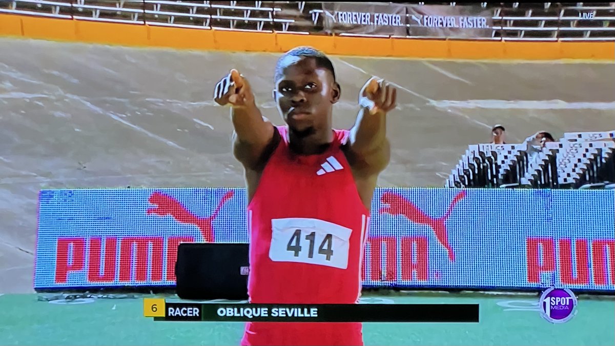 _OwenM_'s tweet photo. TALK ABOUT DETERMINATION!!!

After appearing in severe discomfort and not 100% sure if he’d even race, Oblique Seville powered through to finish second in the men’s 100m final at the JAAA Championships. https://t.co/BPx4zU8Aqs