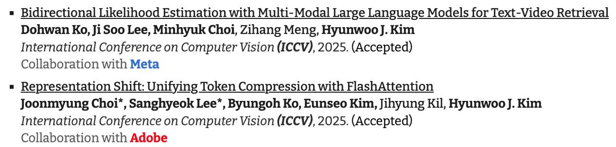 MLVLab's tweet image. Huge congrats to all co-authors! 
Two papers from MLV got accepted to ICCV 25!
Please visit our homepage to take a closer look. hyunwoojkim.com/home

@godohwan @so0zip @JoonMyungChoi @sanghyeok__Lee
#ICCV2025