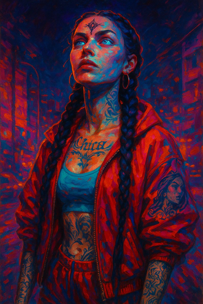 Urban Siren: A Psychedelic Portrait of Rebellion prompt.

1. Open ChatGPT
2. Upload a photo of a woman
3. Copy/paste this prompt:
"Ultra-detailed oil on canvas painting, photorealistic yet expressive, capturing a solitary woman with fair skin and sharp Slavic features in a