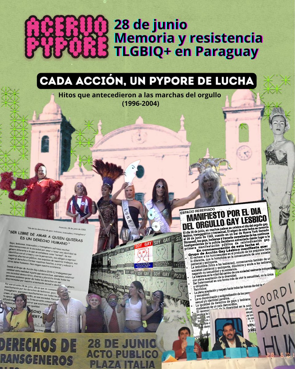AcervoPypore's tweet photo. #28Jun | Memoria y resistencia TLGBIQ+ en Paraguay
Antes de las marchas, hubo pypore de lucha. ✊

Desde 1959 con «La Carta de Un amoral» hasta hoy, nuestra historia se construyó con gestos valientes que desafiaron el silencio. 

Recordamos hitos (1996-2004) que abrieron camino. https://t.co/3gNJbyaUS3