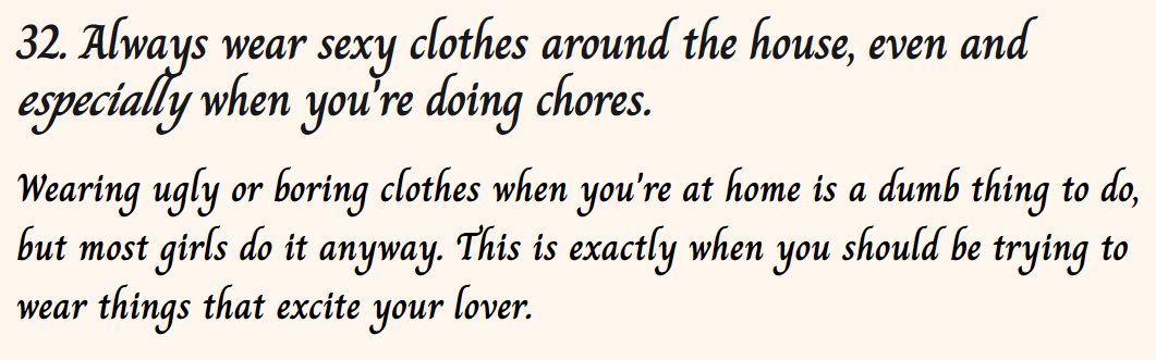 Lasiandra345315's tweet image. 101 Ways To Be More Seductive: #32
Always wear sexy clothes around the house, even and especially when you're doing chores.