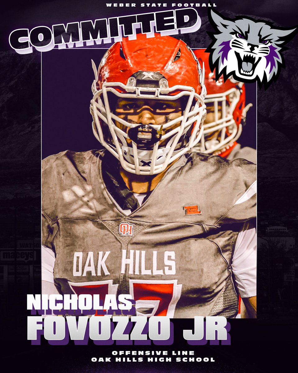 Nicholas Fovozzo Jr (@big_nick73) on Twitter photo After talking with my family and coaches, I'm honored to say that I'll be committing to Weber State University to further my education and football career. God is great!
<a href="/NickMonica63/">Coach Nick Monica 63</a> <a href="/coachmetty/">Coach Metzger</a> <a href="/CoachKyle67/">Kyle martorana</a> <a href="/rickroan65/">Rick Notarianni</a> <a href="/OakHillsFootba1/">Oak Hills Football</a> <a href="/mmental7/">Mickey Mental</a> <a href="/cowstown/">James Cowser</a> <a href="/weberstatefb/">Weber State Football 🏈</a> After talking with my family and coaches, I'm honored to say that I'll be committing to Weber State University to further my education and football career. God is great!
<a href="/NickMonica63/">Coach Nick Monica 63</a> <a href="/coachmetty/">Coach Metzger</a> <a href="/CoachKyle67/">Kyle martorana</a> <a href="/rickroan65/">Rick Notarianni</a> <a href="/OakHillsFootba1/">Oak Hills Football</a> <a href="/mmental7/">Mickey Mental</a> <a href="/cowstown/">James Cowser</a> <a href="/weberstatefb/">Weber State Football 🏈</a>