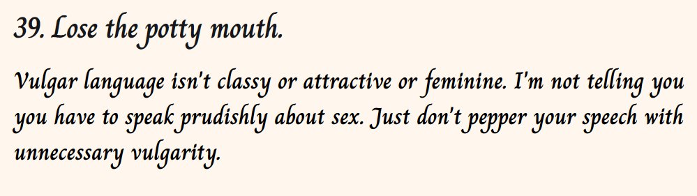 Lasiandra345315's tweet image. 101 Ways To Be More Seductive: #39
Lose the potty mouth.
