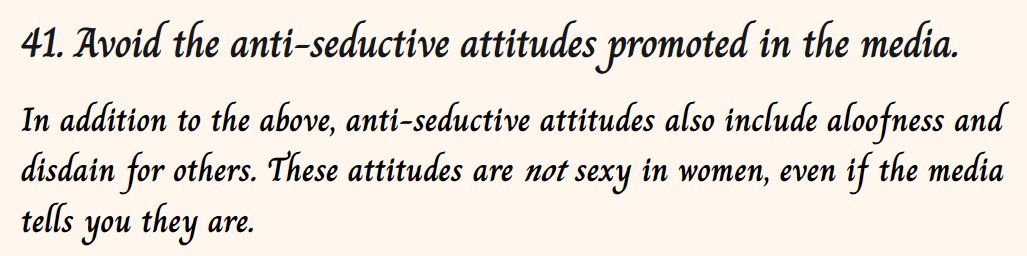 Lasiandra345315's tweet image. 101 Ways To Be More Seductive: #41
Avoid the anti-seductive attitudes promoted in the media.