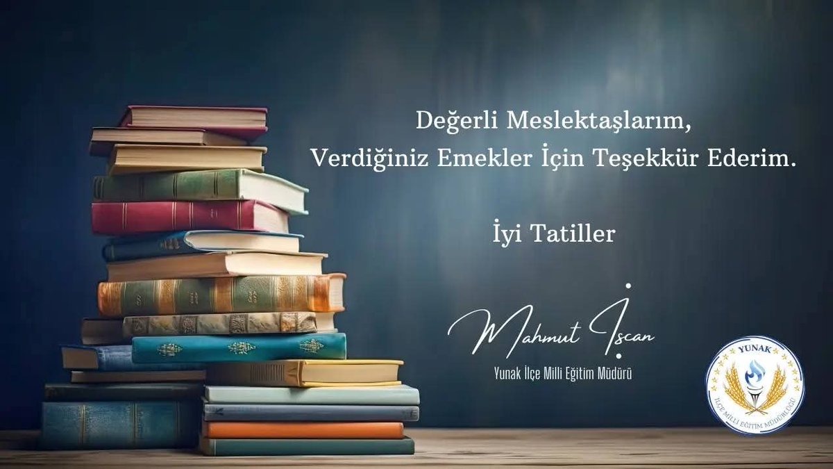 Mahmut Hoca (@mahmutiscann) on Twitter photo Değerli Meslektaşlarım,
Verdiğiniz emekler için çok teşekkür ederim.
İyi tatiller!
<a href="/tcmeb/">Millî Eğitim Bakanlığı</a> <a href="/Yusuf__Tekin/">Yusuf Tekin</a> <a href="/konyamem/">Konya İl MEM</a> <a href="/gokhanmurat1/">Murat YİĞİT</a> <a href="/yunakmem/">Yunak İlçe Milli Eğitim Müdürlüğü</a> Değerli Meslektaşlarım,
Verdiğiniz emekler için çok teşekkür ederim.
İyi tatiller!
<a href="/tcmeb/">Millî Eğitim Bakanlığı</a> <a href="/Yusuf__Tekin/">Yusuf Tekin</a> <a href="/konyamem/">Konya İl MEM</a> <a href="/gokhanmurat1/">Murat YİĞİT</a> <a href="/yunakmem/">Yunak İlçe Milli Eğitim Müdürlüğü</a>