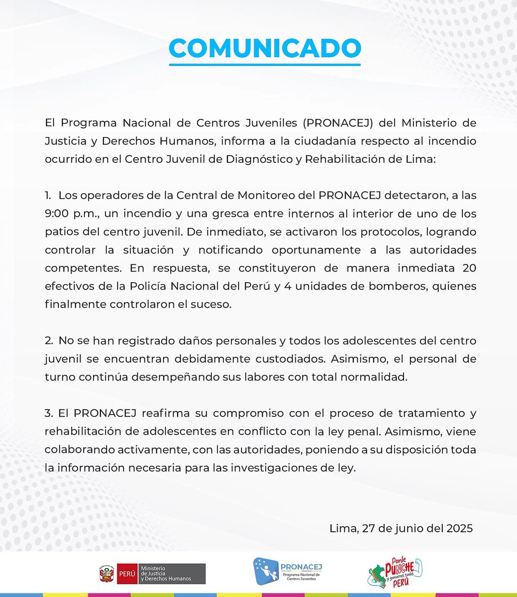 📢 #COMUNICADO | El Programa Nacional de Centros Juveniles informa a la ciudadanía lo siguiente ⤵️
goo.su/yiBNqUF
