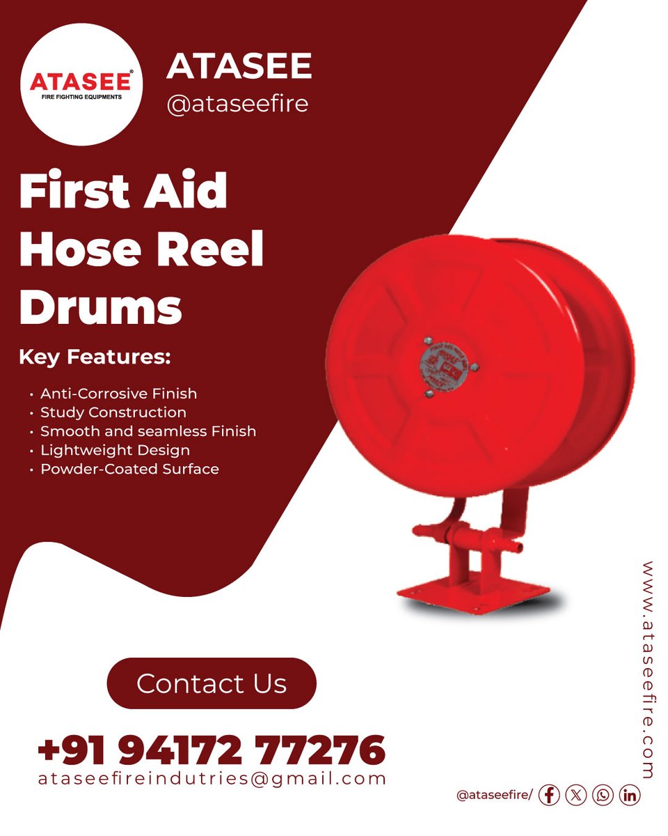 atassefire's tweet image. Be Ready Before the Fire Spreads!
First Aid Hose Reel Drums provide quick and effective response in case of a fire emergency.
#FirstAidHoseReel #FireSafetyEquipment #FireProtectionSystem #HoseReelDrum #EmergencyPreparedness