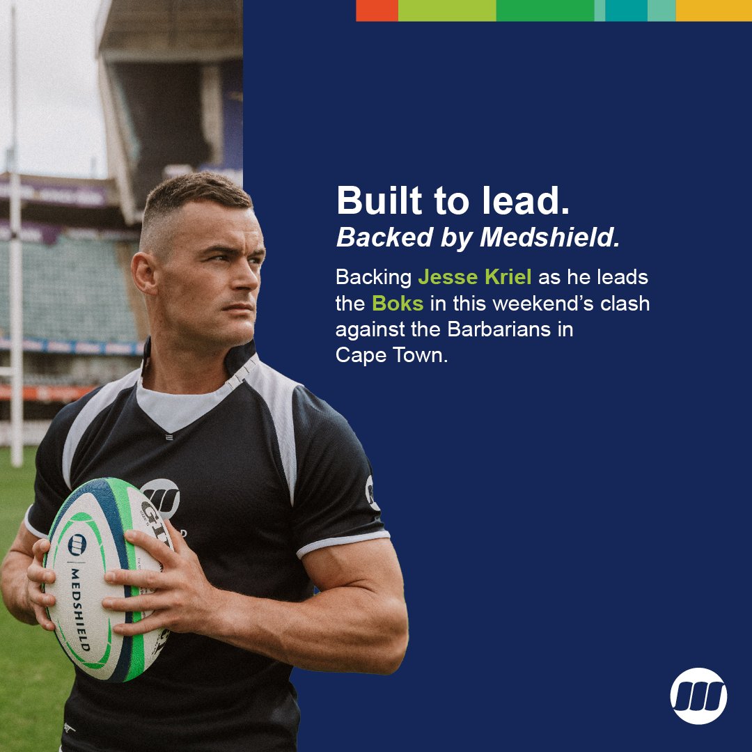 Backing our ambassador Jesse Kriel as he leads the Springboks against the Barbarians in Cape Town this weekend.

Here’s to leadership, teamwork, &amp; national pride. Go Jesse! Go Boks! 🇿🇦

#JesseKriel #Springboks #Bokke #MedshieldSA #PartnerForLife