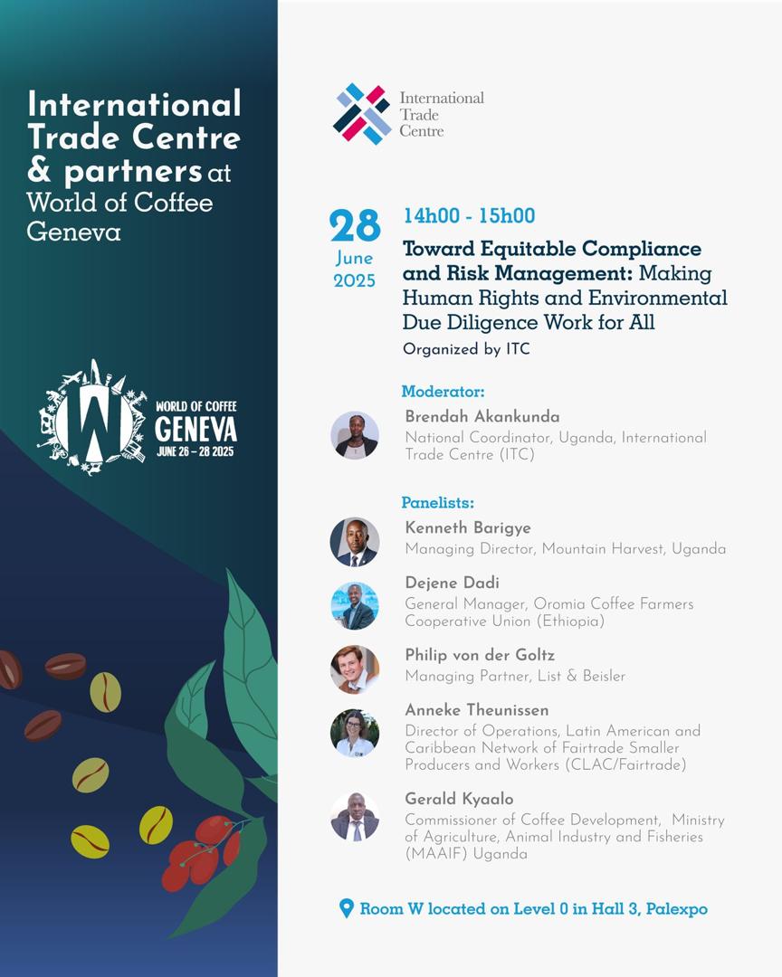 MAAIF 🇺🇬 (@maaif_uganda) on Twitter photo World of Coffee update: Today, June 28, 2025, the #WorldofCoffee event in Geneva, Switzerland, will feature a session for <a href="/ITCnews/">International Trade Centre (ITC)</a> and partners.
📝#UgandaCoffee Panelists:
❇️Dr. Gerald Kyaalo (MAAIF)
❇️<a href="/KBarigye/">Kenneth Barigye</a> (<a href="/mtnharvestug/">mountain.harvest</a>)
Moderator: <a href="/MsBrenda_A/">Akankunda Brenda</a>
See flyer for details. World of Coffee update: Today, June 28, 2025, the #WorldofCoffee event in Geneva, Switzerland, will feature a session for <a href="/ITCnews/">International Trade Centre (ITC)</a> and partners.
📝#UgandaCoffee Panelists:
❇️Dr. Gerald Kyaalo (MAAIF)
❇️<a href="/KBarigye/">Kenneth Barigye</a> (<a href="/mtnharvestug/">mountain.harvest</a>)
Moderator: <a href="/MsBrenda_A/">Akankunda Brenda</a>
See flyer for details.