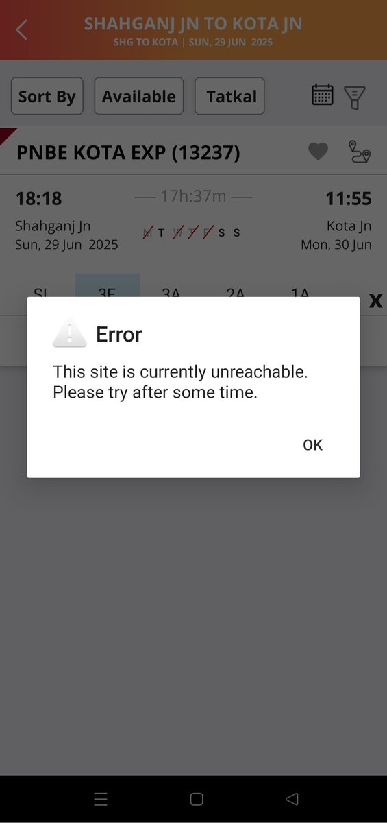 ankit__777's tweet photo. I am trying to book Tatkal ticket since last 2 days from IRCTC website and app but it is not getting booked, showing "this site is currently unreachable" within 30 sec all seats sudden show "not available ".@RailMinIndia @AshwiniVaishnaw https://t.co/qaoFgcOVCZ