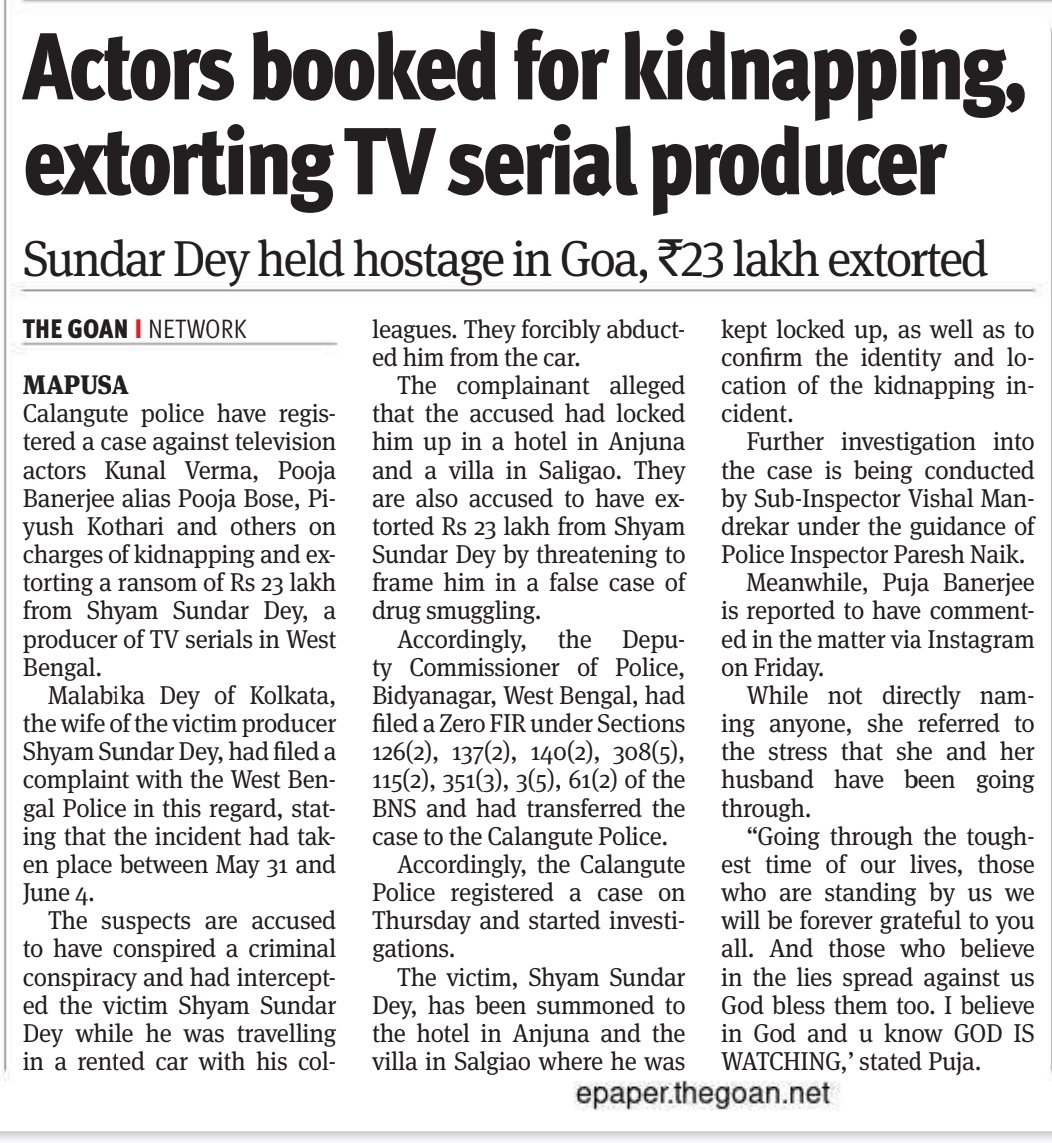 thegoanonline's tweet image. THE GOAN | #Actors booked for #kidnapping, #extorting TV serial #producer

Read more: thegoan.net/goa-news/actor…

#Goa #News #Headlines