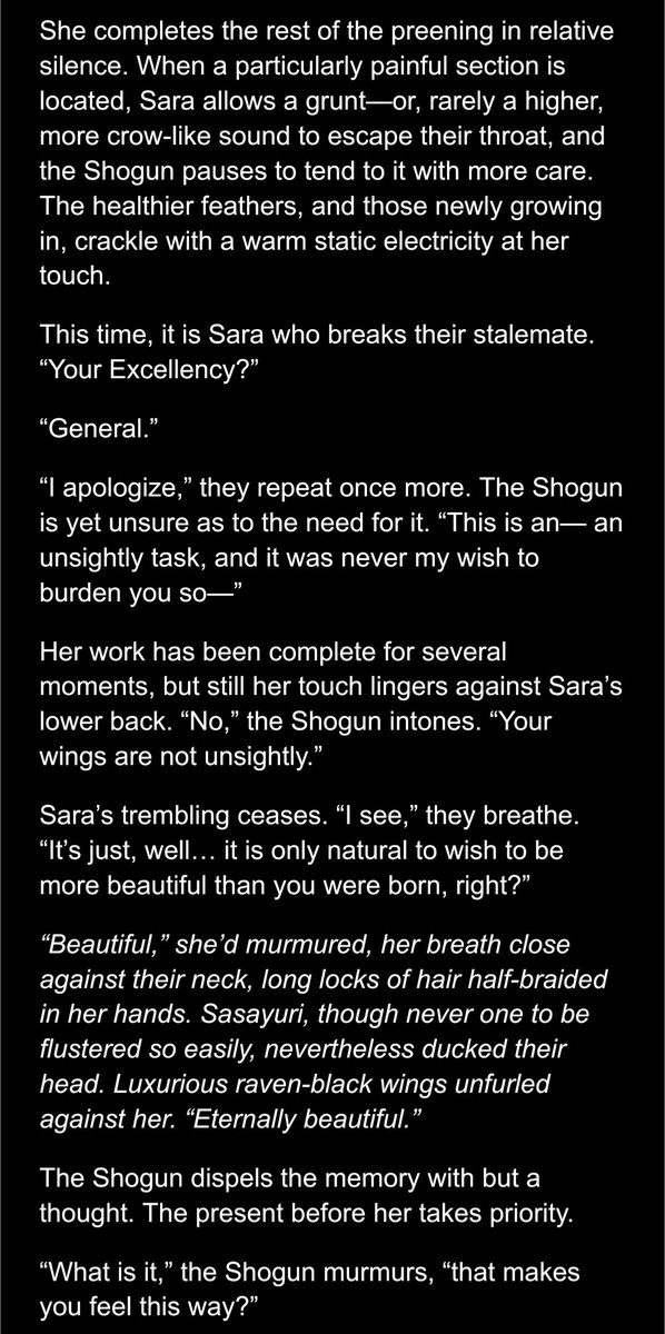 ULiopleurodon's tweet image. hii I wrote my longest one-shot ever, this one's about the #raidenshogun and #kujousara and also #raidenei and being trans! 🏳️⚧️ Presenting: Crowfeather Namae, please enjoy!
#shogunsara #eimiko #genshinimpact