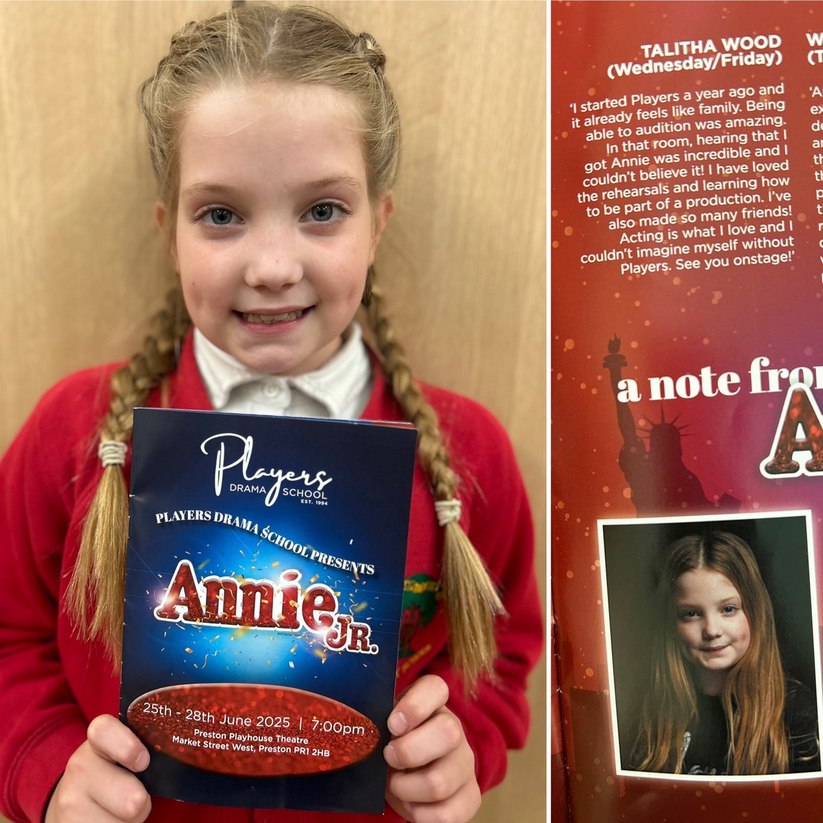 A special mention to Tali who auditioned and got the part to play #Annie. She performed as Annie on Wednesday night and Friday night at the Preston Playhouse- what an incredible experience! 🎭 #theatre #acting #drama