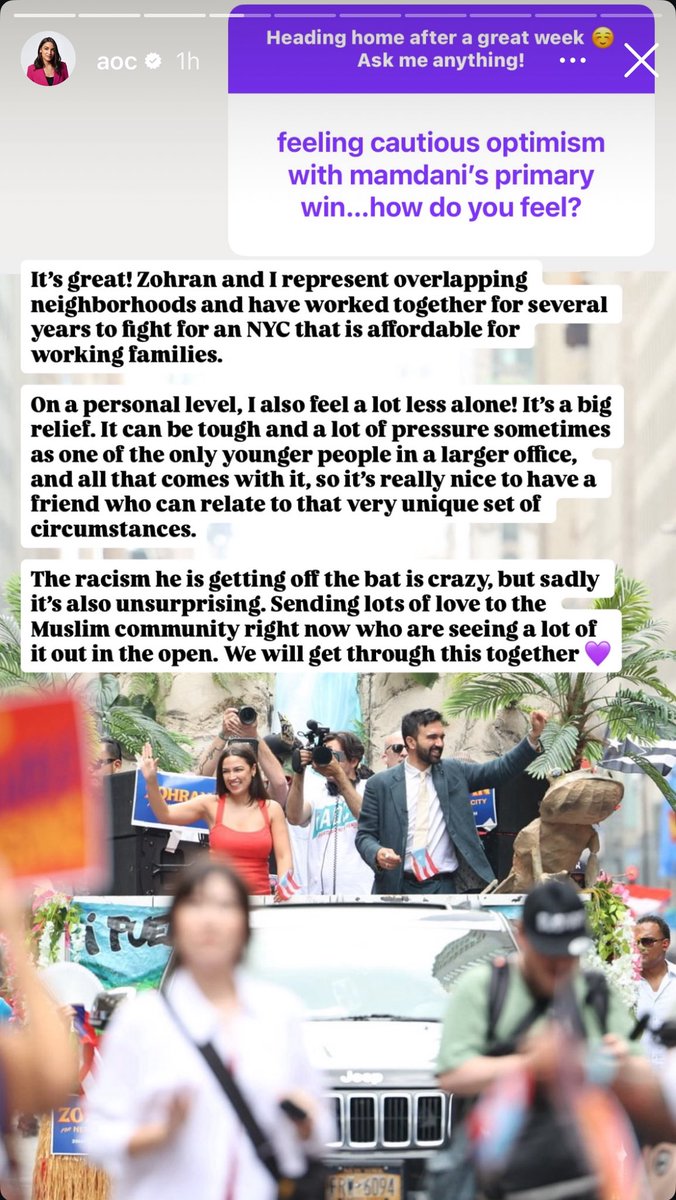 NaureenAkhter's tweet image. .@AOC on finding camaraderie in @ZohranKMamdani and expressing solidarity with the Muslim community that’s been subject to vile Islamophobia again and again