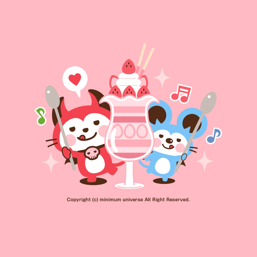 devinekokun's tweet image. 今年の今日も「#パフェの日」に便乗するデビ🍓
パフェはフランス生まれのデザートさんですが 同じようなサンデーはアメリカ生まれのデザートさんデビ！(っ🥄･ω･´)っ✨

#今日は何の日 #6月28日 #パフェ #動物 #悪魔 #イラスト #キャラクター #絵描きさんと繋がりたい