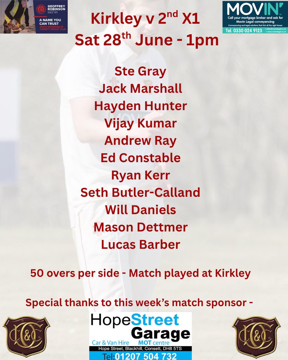 Consett Cricket Club π (@consettcc) on Twitter photo π Saturday <a href="/NTCLCricket/">NTCLCricket</a> team sheets π
1s host <a href="/AlnwickCC/">Alnwick Cricket Club</a> while the 2s head to <a href="/KirkleyCC/">Kirkley Cricket Club</a>
Davys Shed open from 1pm at Blackfyne. Get along and support your club π Saturday <a href="/NTCLCricket/">NTCLCricket</a> team sheets π
1s host <a href="/AlnwickCC/">Alnwick Cricket Club</a> while the 2s head to <a href="/KirkleyCC/">Kirkley Cricket Club</a>
Davys Shed open from 1pm at Blackfyne. Get along and support your club