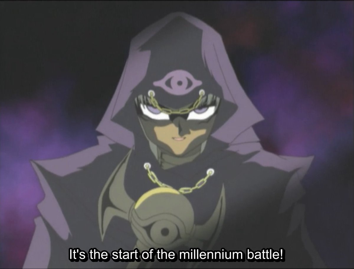 KotW94's tweet image. Marik Ishtar es el personaje desbloqueable de Yu-Gi-Oh! Duel Links para el mes de Julio.
El dialogo de la pista es dicho durante el episodio 57 de Duel Monsters, minuto 18:25 durante su introducción cuando habla a través del Cazador Raro para dar inicio a su venganza vs Yugi.