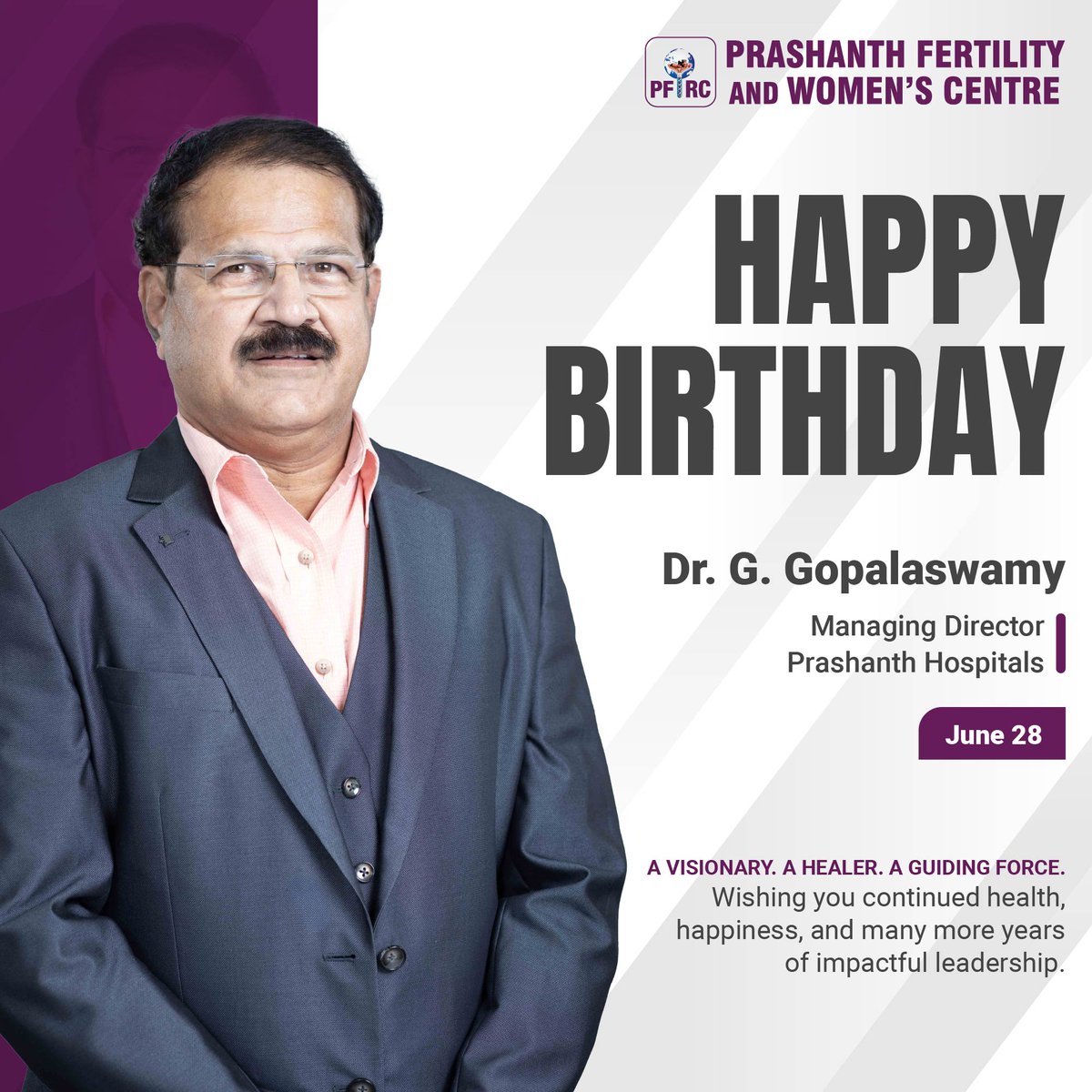 pfrcivf's tweet photo. Wishing a very Happy Birthday to Dr. G. Gopalaswamy, Managing Director, Prashanth Hospitals. Your dedication, vision, and leadership continue to inspire us all.

Wishing you good health, happiness, and success.

#Leadership #Healthcare #Inspiration #Visionary #PrashanthHospitals https://t.co/y7lmW1qvOq