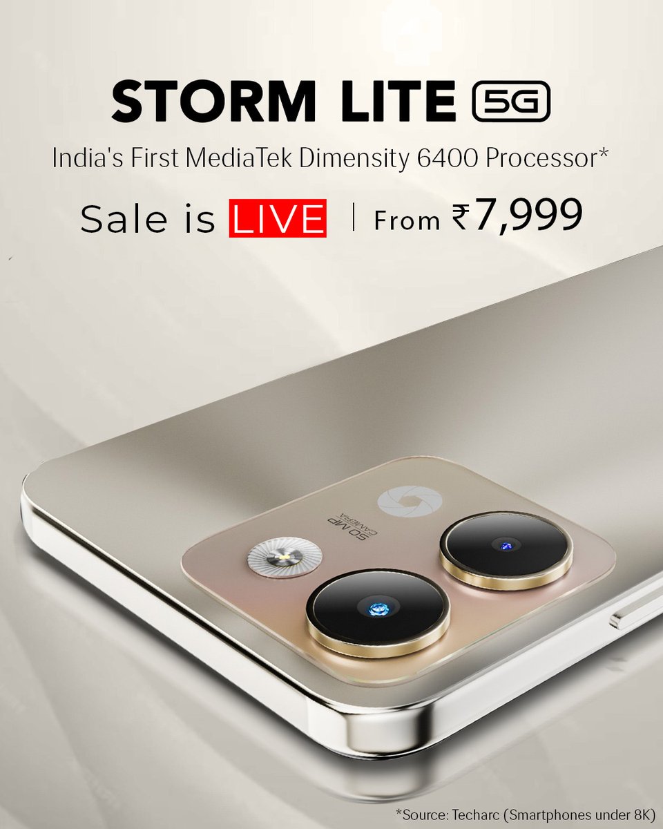 #StormLite5G: Push limits powered by India's First MediaTek Dimensity 6400 Processor*

Sale is LIVE on Amazon
Price: From ₹7,999
Shop now: amzn.to/4jMQ6xN

#ContestAlert
Show your rebel vibe in one emoji!
Answer &amp; Win.​

​*Source: Techarc (Smartphones under 8K)
T&amp;C Apply
