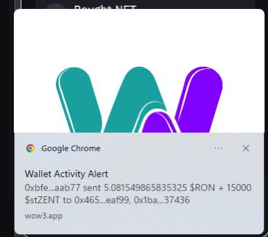 ritzardxiiiโก๏ธ (@ritzardxiii) on Twitter photo Iโm loving this notification from <a href="/WOW3_Official/">WOW3 - Ronin Portfolio Tracker</a> whenever I make transaction it notifies me.
Whenever I receive something, It notifies me. Itโs a great tool to utilize to make someones life a little easier when it comes to managing your portfolio.
I transferred my <a href="/zentry/">Zentry โก</a> token Iโm loving this notification from <a href="/WOW3_Official/">WOW3 - Ronin Portfolio Tracker</a> whenever I make transaction it notifies me.
Whenever I receive something, It notifies me. Itโs a great tool to utilize to make someones life a little easier when it comes to managing your portfolio.
I transferred my <a href="/zentry/">Zentry โก</a> token