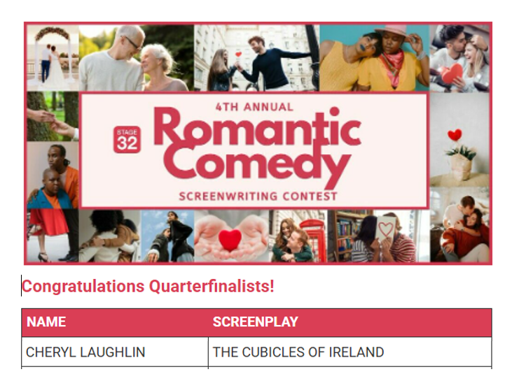 Woot woot, thx <a href="/Stage32/">Stage 32</a> <a href="/Stage32Scripts/">Stage 32 Script Services</a> for showing the ❤️ for my romcom script THE CUBICLES OF IRELAND. #QuarterFinalist #Screenwriter #Romcoms... the genre that never truly goes out of style.