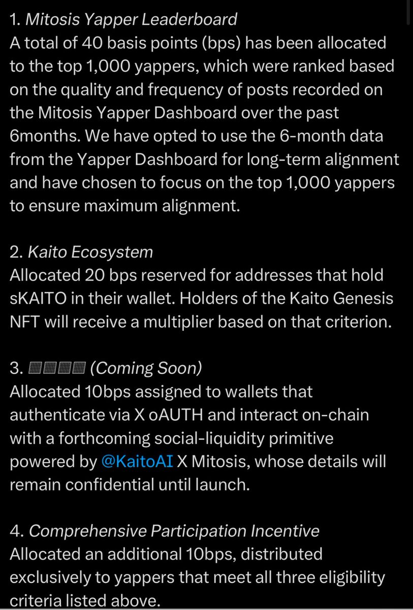 nandu16375012's tweet photo. Starts my day with the yapping of @MitosisOrg that going to be launched in upcoming days 💥 @KaitoAI  Rewards are LIVE!

🪙 0.8% of the total supply allocated for community rewards
🗣️ 0.4% for Yappers – actives get recognized
🏅 Top 1000 Yappers over 6 months on the leaderboard https://t.co/4XpSCJCwu4