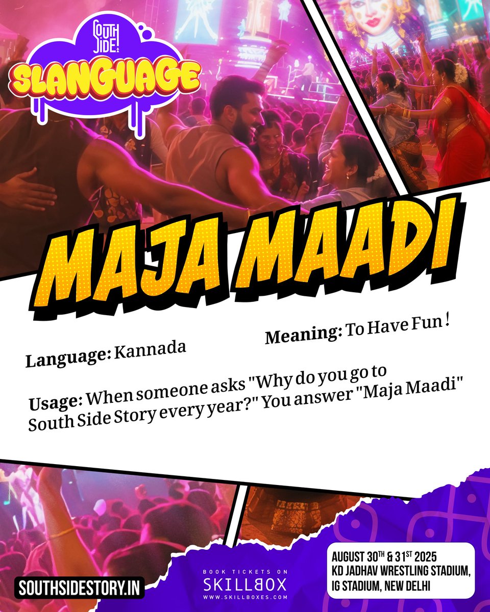 RedFMIndia's tweet photo. This isnโt just a fest. Itโs your license to Maja Maadi with your buddies! ๐๐ผ๐บ๐ผ
Hit the link to get your tix today: https://t.co/2ducTQGXV1
#SouthSideStory #SSS2025 #Slanguage https://t.co/3kTFVqcJd1