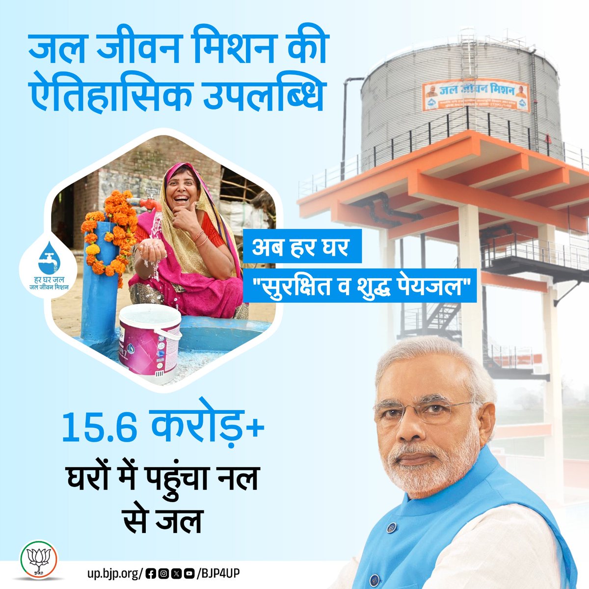 भाजपा सरकार की जल जीवन मिशन योजना ने प्राप्त की ऐतिहासिक उपलब्धि 

देश में 15.6 करोड़+ घरों को मिल रहा नल से शुद्ध पेयजल

#11YearsOfSeva #BJP4ViksitBharat #सशक्त_यूपी_सशक्त_भारत