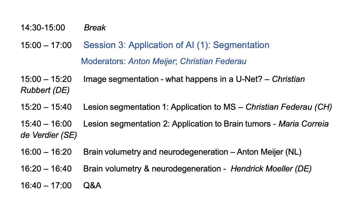 ESNRad's tweet image. ESNR #AI Course: today&apos;s schedule!
#Neurorad