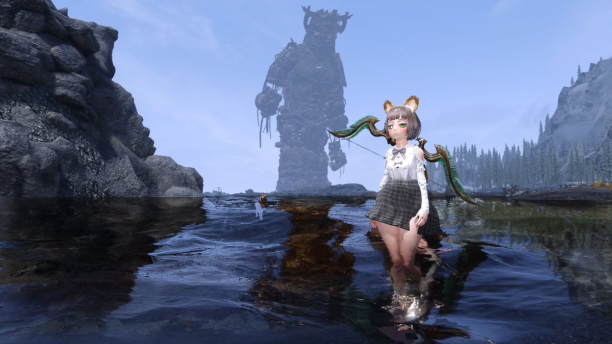 #SkyrimSE
コンソールコマンドを使って、キャラクターを小さく可愛く見せましょう。例えば、

setscale 0.7

副作用として、食べ物のアニメーションを再生すると、手のひらは通常サイズの 1.0 で再生され、小さくなった体と通常サイズの手のひらを比較すると奇妙に見えてしまいます。