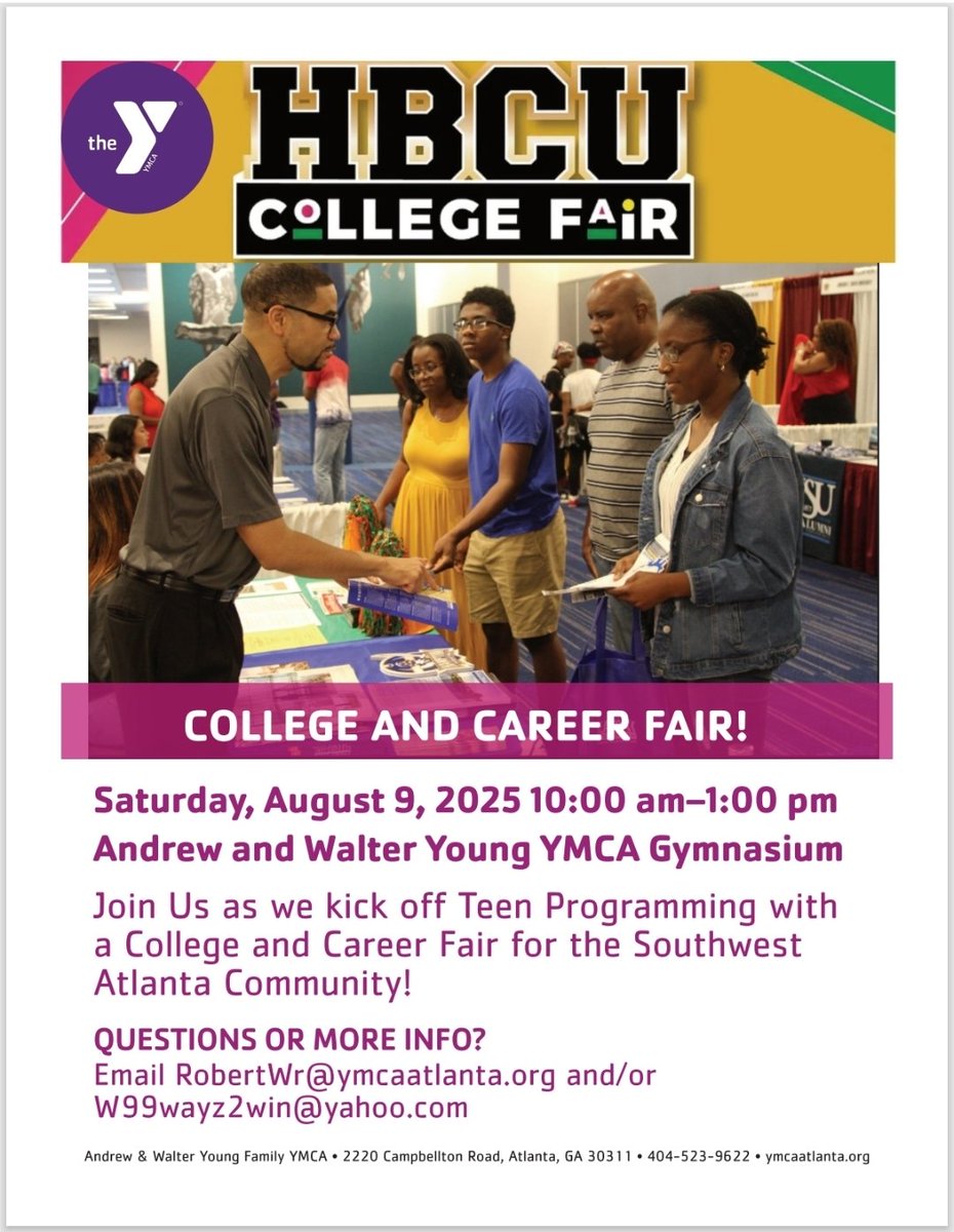 🎓✨ Mark Your Calendar!
Don’t miss the HBCU College Fair &amp; Career Expo! A day of opportunities to network!

📅 9 August 
📍 Andrew &amp; Walter Young YMCA 
🕘 10am - 1pm
 
Open to high school students, young adults &amp; the public. Explore HBCUs, meet professionals &amp; plan your future!