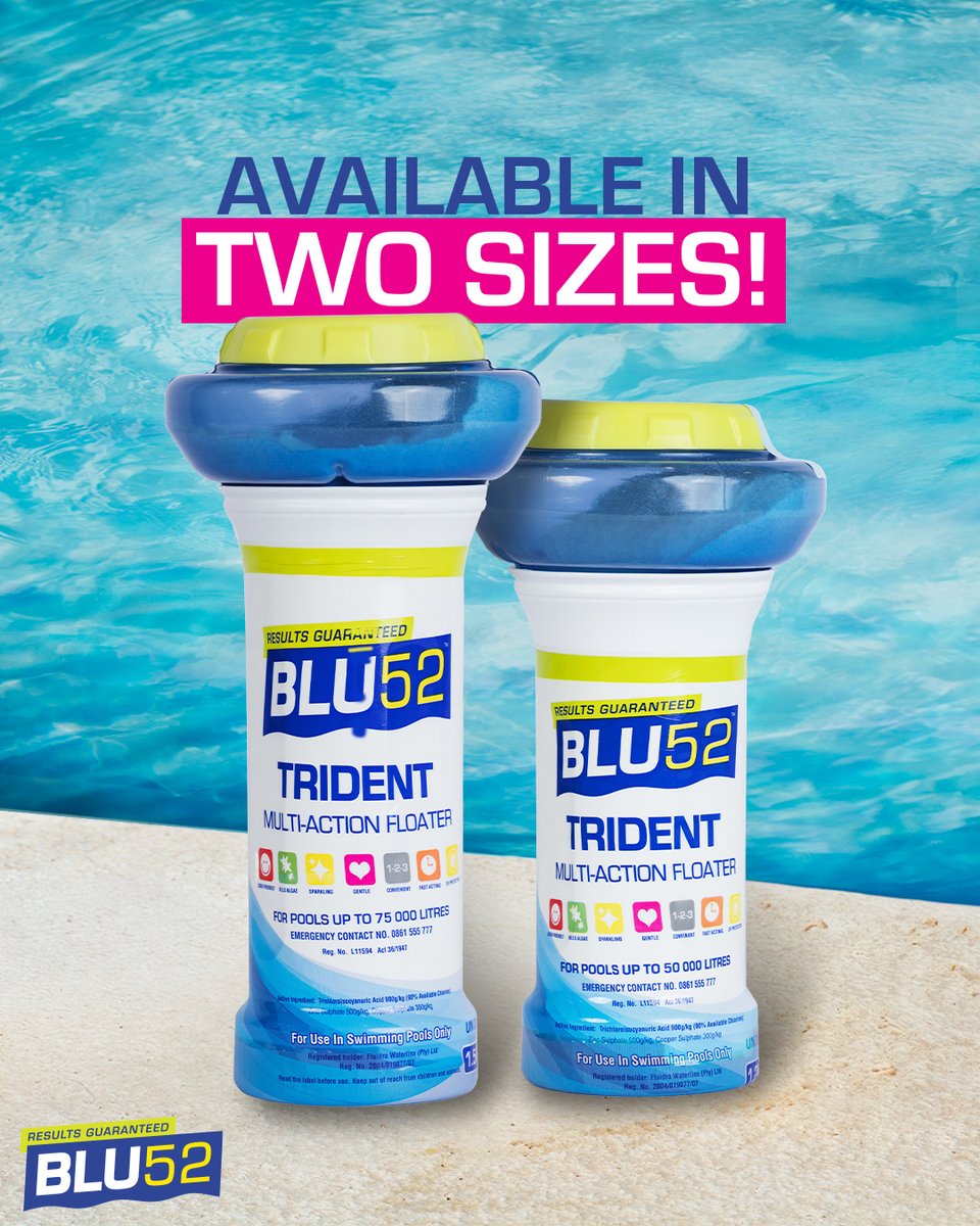 Blu52SA's tweet photo. 💦 Say hello to the new Blu52 Trident – powerful, easy, and made for pools of all sizes! ⚡️
Available in two sizes. Your pool, your way – powered by Trident.
#Blu52 #TridentPower #PoolMadeEasy #SwimReady #TwistPour&Float #Trident https://t.co/NsNuWJvqst