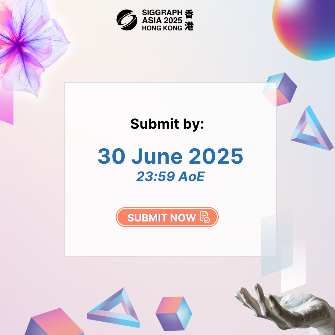SIGGRAPHAsia's tweet image. "the Emerging Technologies program immediately became my favorite part of the conference.”
– Kening Zhu, Emerging Technologies Chair
Got an innovation that dazzles or uplifts? Show it live at #SIGGRAPHAsia2025!
📍 Submit by 30 June, 23:59 AoE
👉 bit.ly/sa25-submissio…
#SAetech