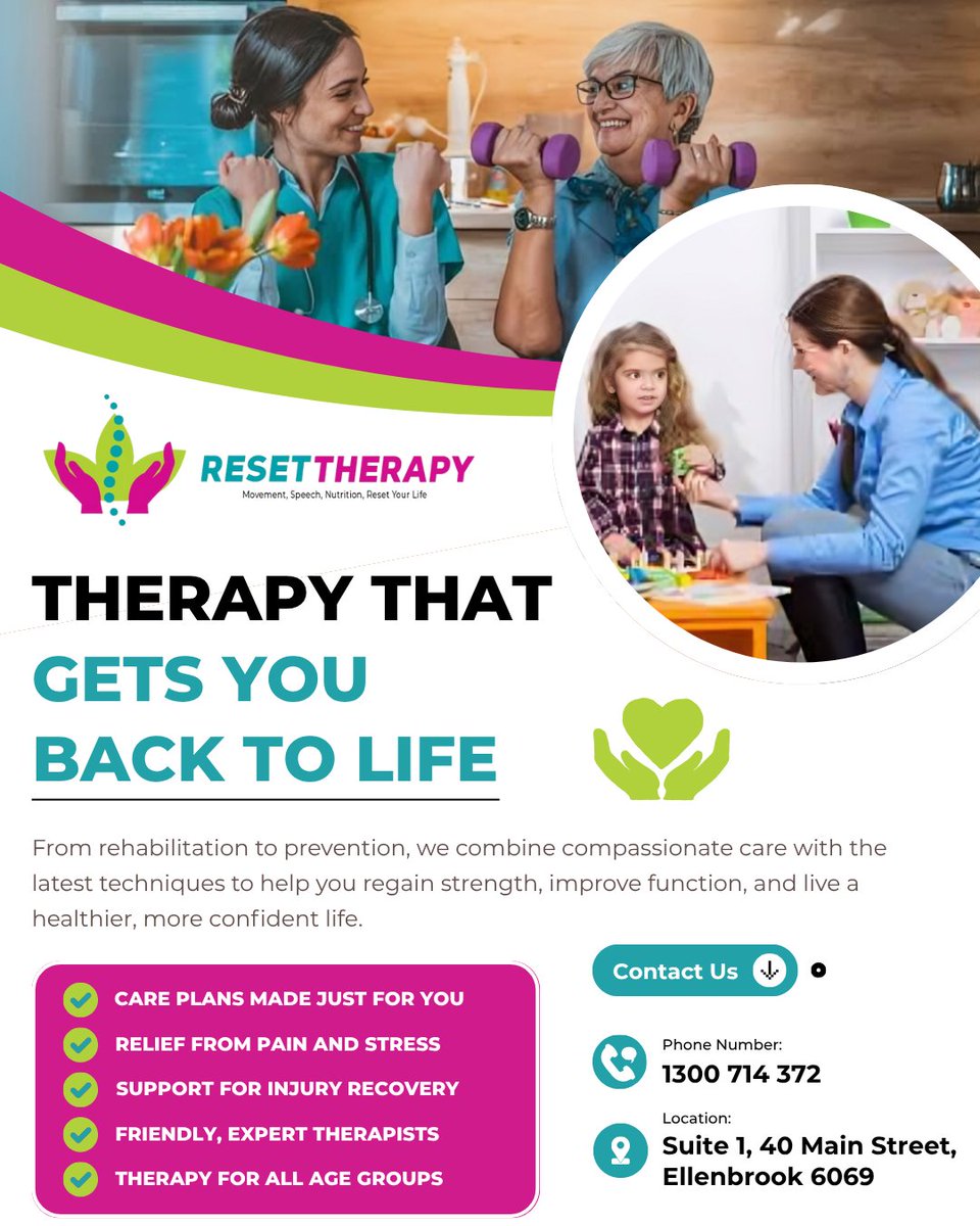 Resettherapywa's tweet photo. At Reset Therapy, we’re committed to helping you move with ease, feel stronger, and live a healthier, more confident life! 💪💚

#ResetTherapy #TherapyThatHeals #EllenbrookTherapy #EllenbrookWA #TherapistsInEllenbrook #PerthTherapists #AlliedHealthWA #PainReliefTherapy https://t.co/pV3QOhtnZp