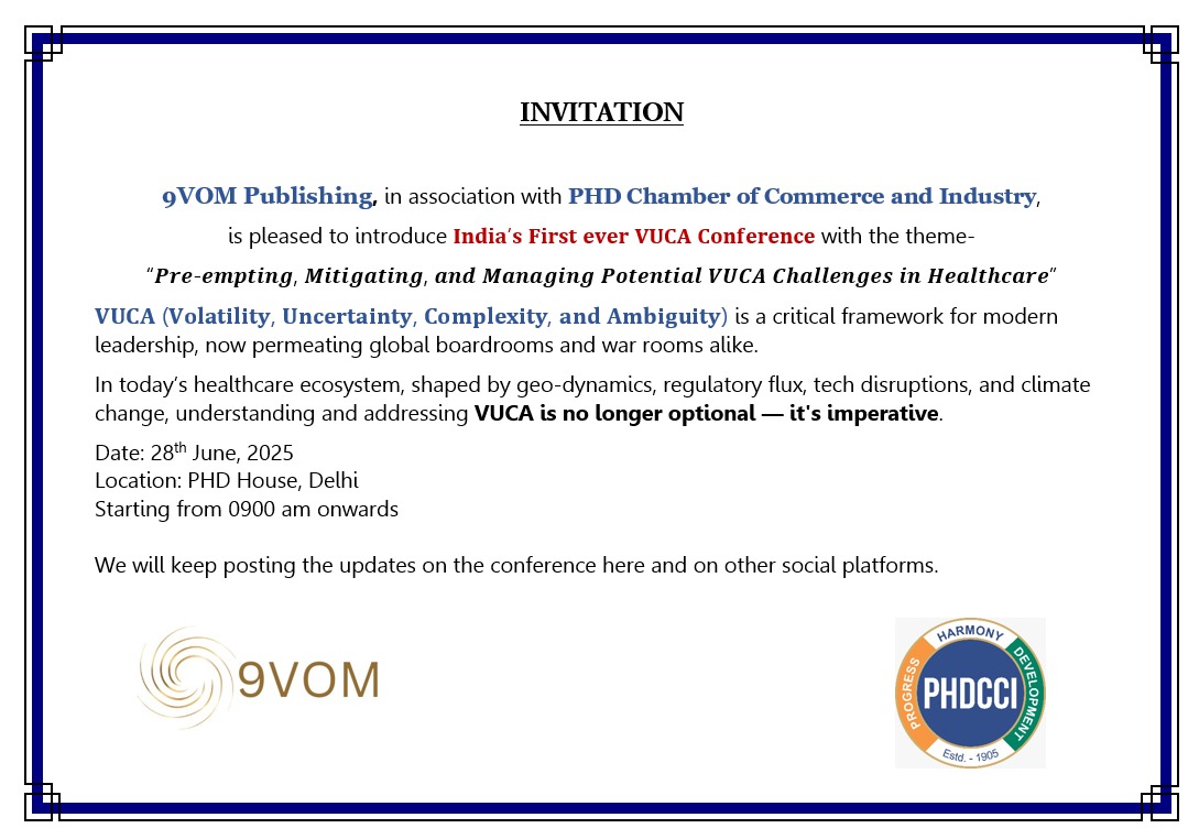AshwaniShukla36's tweet photo. Pleased to introduce India's first #VUCA Conference by 9VOM Publishing in association with @phdcci https://t.co/z6iytke9qZ
