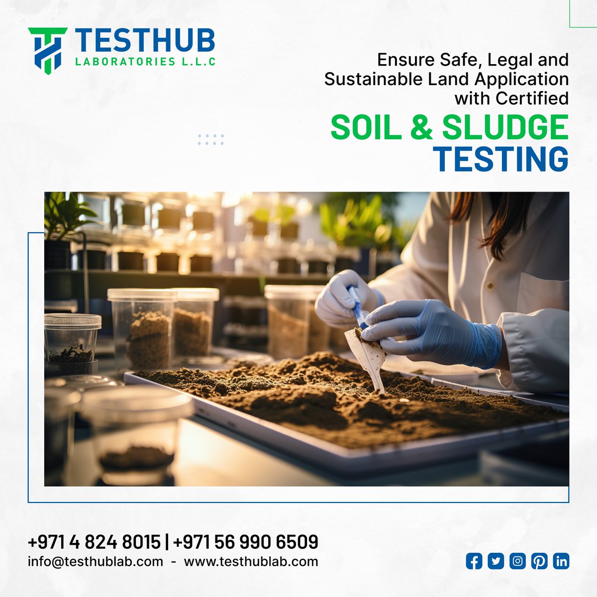 TesthubLab's tweet photo. CERTIFIED SOIL &amp; SLUDGE TESTING 🌱

📱: +971 4 824 8015, +971 56 990 6509

#soiltesting #sludgetesting #environmentalsafety #sustainablelanduse #regulatorycompliance #ecofriendlyfarming #landmanagement #certifiedtesting #environmentalservices https://t.co/pvq2EsEG51