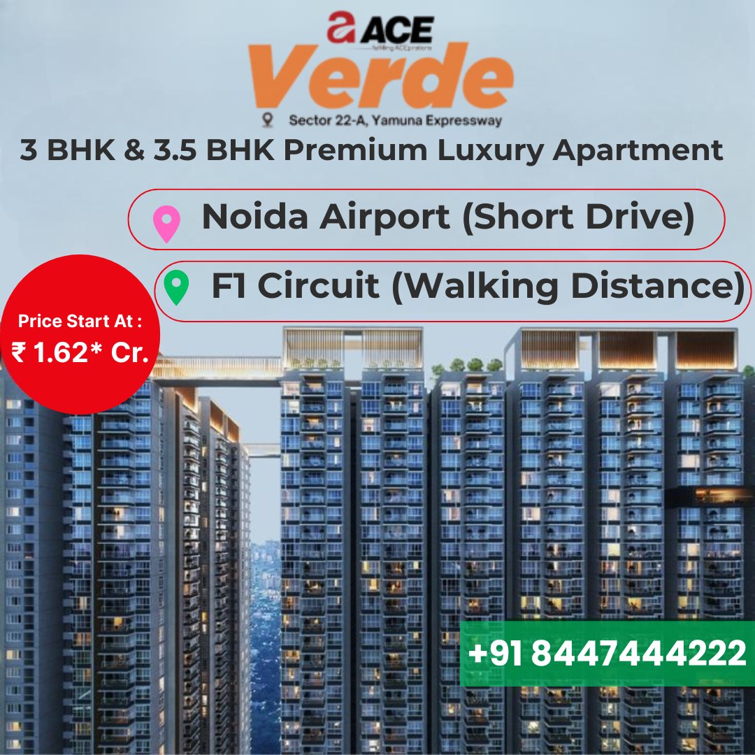 PropertynewsPro's tweet photo. ACE Verde – 3 &amp; 3.5 BHK Luxury Homes
Next to Jewar Airport &amp; F1 Circuit. Starting at ₹1.62 Cr.
Sector 22A, Yamuna Expressway

📞 8447444222
🌐 https://t.co/xvJ3d0BFHL
📝 RERA: UPRERAPRJ913692

#ACEVerde #3BHK #YamunaExpressway https://t.co/nrUntSc6EO