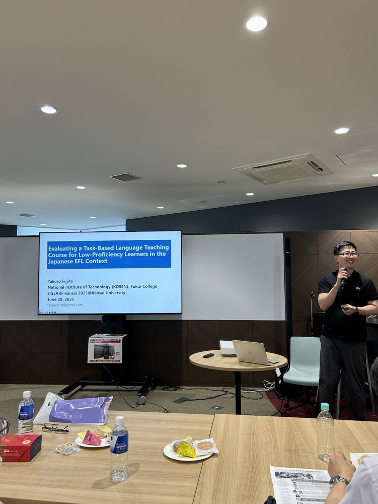 Dr. Takuro Fujita speaking!
"Evaluating a Task-Based Language Teaching Course for Low-Proficiency Learners in the Japanese EFL Context"
