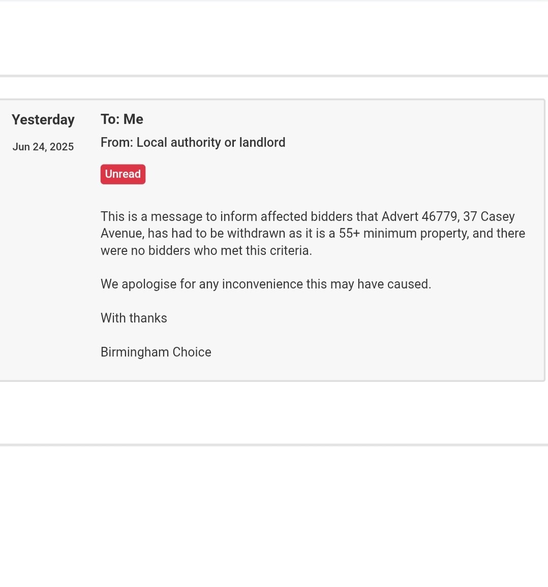 lcmi91's tweet photo. There are tonnes of properties sitting empty in Birmingham because they are 55+ only. Ridiculous, this age limit needs to change because this is quite frankly disgusting. #BirminghamUK #Birmingham #birminghamcitycouncil https://t.co/cLfMwJxK4Y