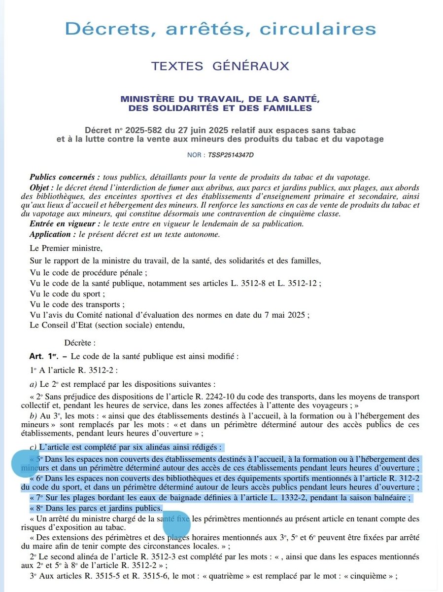 Nicolas Berrod (@nicolasberrod) on Twitter photo 🚭 C'est officialisé par décret : l'interdiction de fumer est étendue, dès demain...
• aux abribus
• aux parcs et jardins publics
• aux plages
• aux abords des bibliothèques, des enceintes sportives et des établissements scolaires 🚭 C'est officialisé par décret : l'interdiction de fumer est étendue, dès demain...
• aux abribus
• aux parcs et jardins publics
• aux plages
• aux abords des bibliothèques, des enceintes sportives et des établissements scolaires