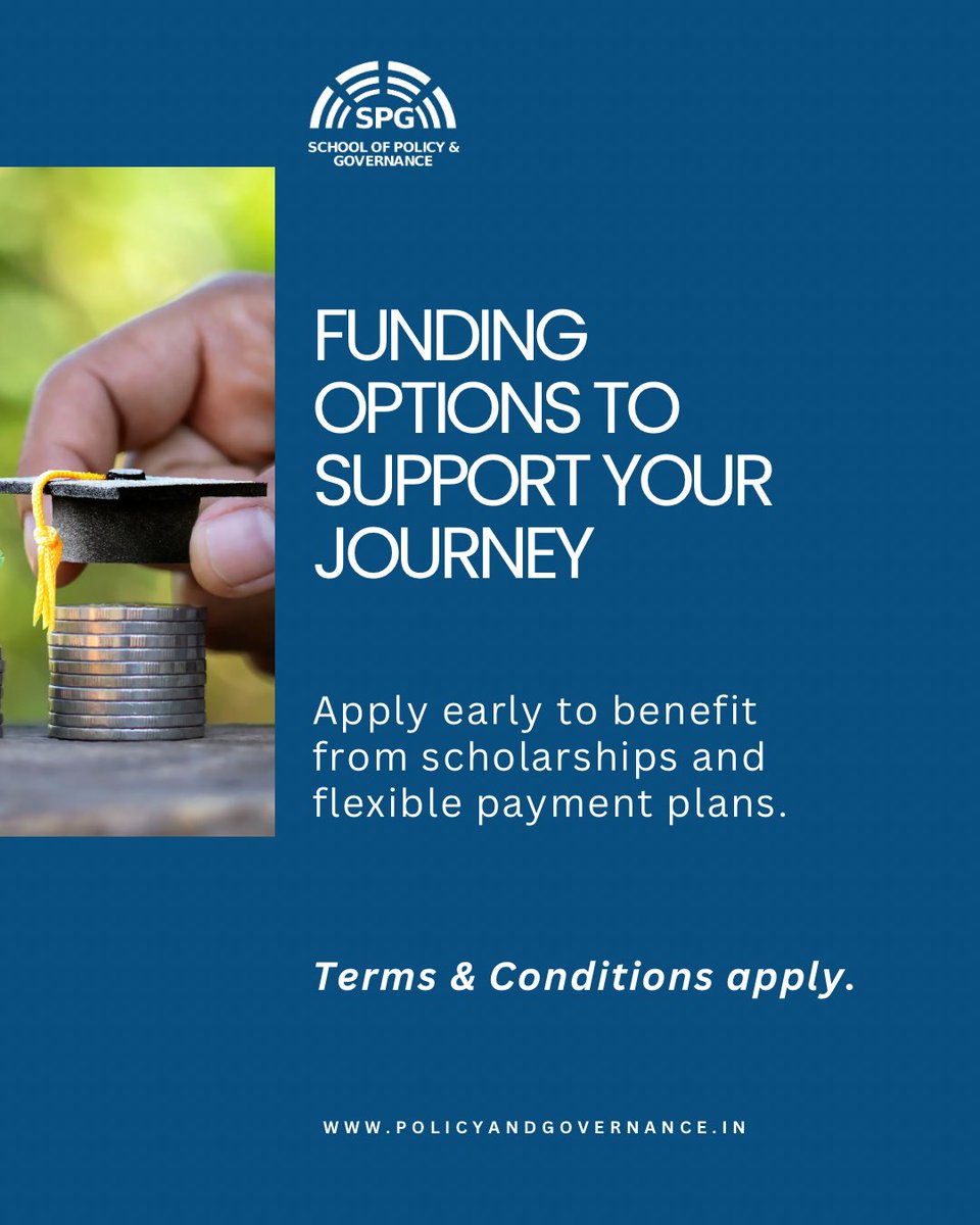 Apply early to benefit from scholarships and flexible payment plans. Let nothing hold you back from joining the movement for a sustainable future.

📅 Limited seats available!

🔗 policyandgovernance.in

#ScholarshipOpportunity #ClimateCareers #FinanceYourFuture #SPGSupport