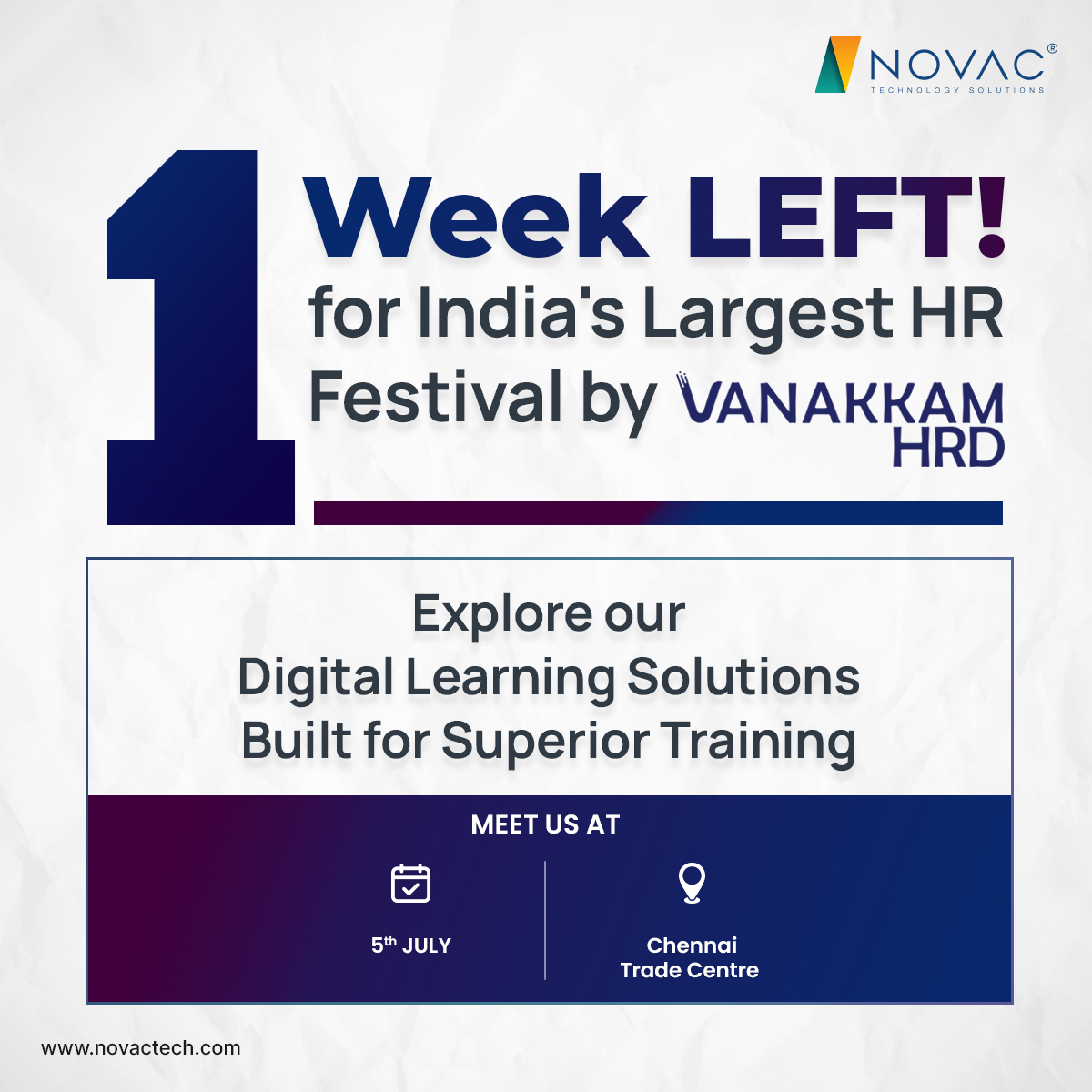 NovacTechnology's tweet photo. Less than 7 days for India's Largest #HR Festival. We are excited to exhibit our #DigitalLearning Solutions for improved #WorkforceTraining &amp; #PersonalizedLearning
Discover AXLE LMS®, #eLearningContentDevelopment Services, #ImmersiveSolutions &amp; MIGOTO AI™  #TrainingSimulator. https://t.co/P3ld2W4svV